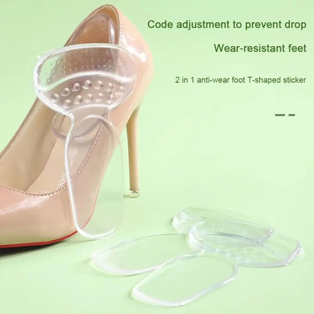 T-shaped Silicone Heel Stickers Anti-Slip Wear-resistant High Heel Cushion Soft Silicone Adjust Size Women Shoe Insoles