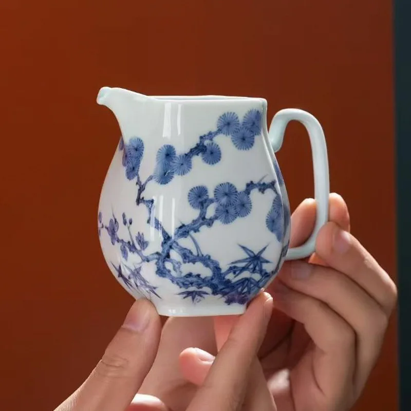 LMM hand-painted blue and white pine bamboo plum handmade fair cup divided into teacups ceramic tea ware