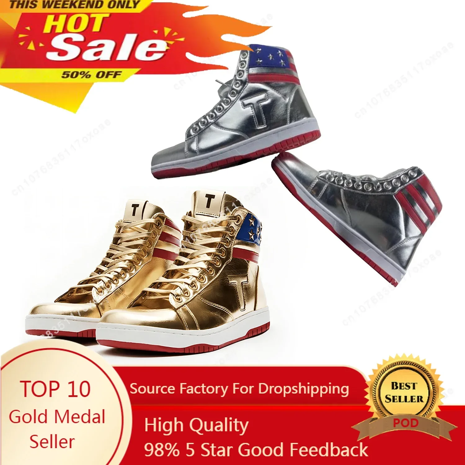 100% Troefschoenen Van Topkwaliteit Groot Formaat 47 48 Geven Nooit Goud Zilverkleurige Gym Sneaker Maga Donald Heren Casual Laarzen Weg Sneakers