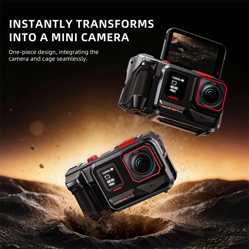 

Алюминиевая рукоятка-держатель для экшн-камеры Insta360 Ace Pro 2 с креплением Cold Shoe и 1/4 дюйма для вертикальной съемки