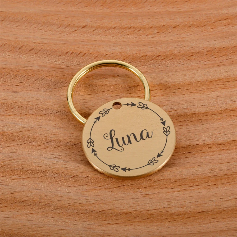 Personalized Brass Dog ID Tag Anti-lost Pet Name Tags Plates Free Engraving Cats Kitten ID Tag Nameplate Pendant for Pets