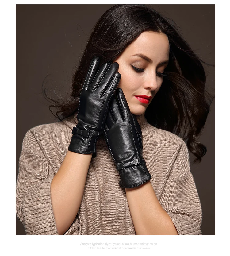 100% High Quality Real Leather Gloves Touch Screen Gloves Women Sheepskin Gloves Thicken Warm Brown Lady Warm Fleece Mittens