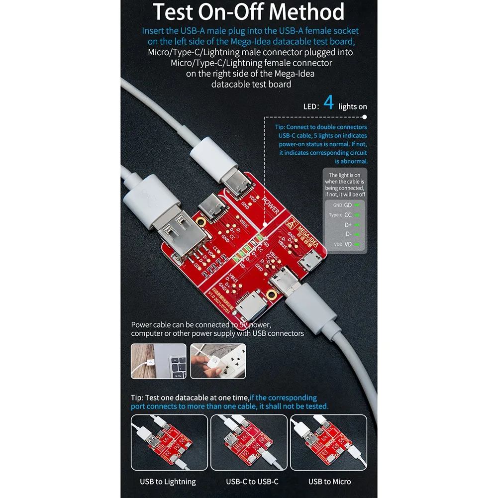 Data Line Continuity Detection Board Fixture for Type-C/Android Quick Cable Test Data Flex Continuity Detection