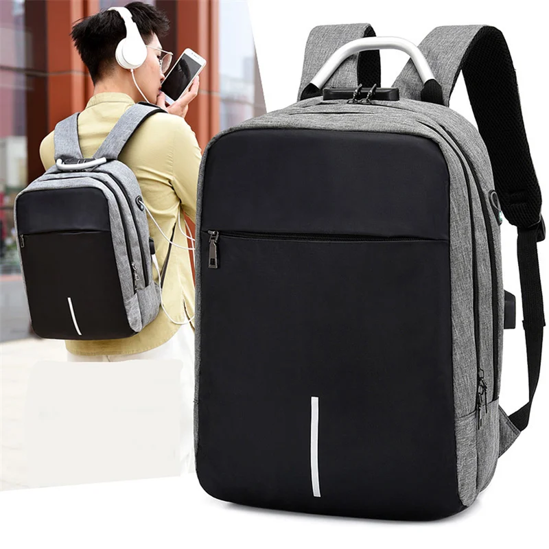 Charging Large-capacity Computer Backpack Zipper Combination Lock Headphone Hole Random Multi-function Shoulder Bag Usb Charging