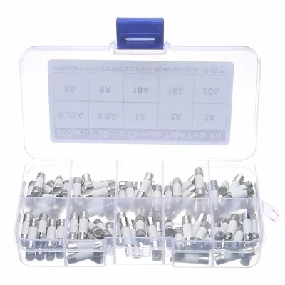 100pcs Ceramics Fuses Kit 5mm x 20mm 0.25A 0.5A 1A 2A 3A 5A 8A 10A 15A 20A 250V Fuse 5*20 Protective Insurance Tube Set