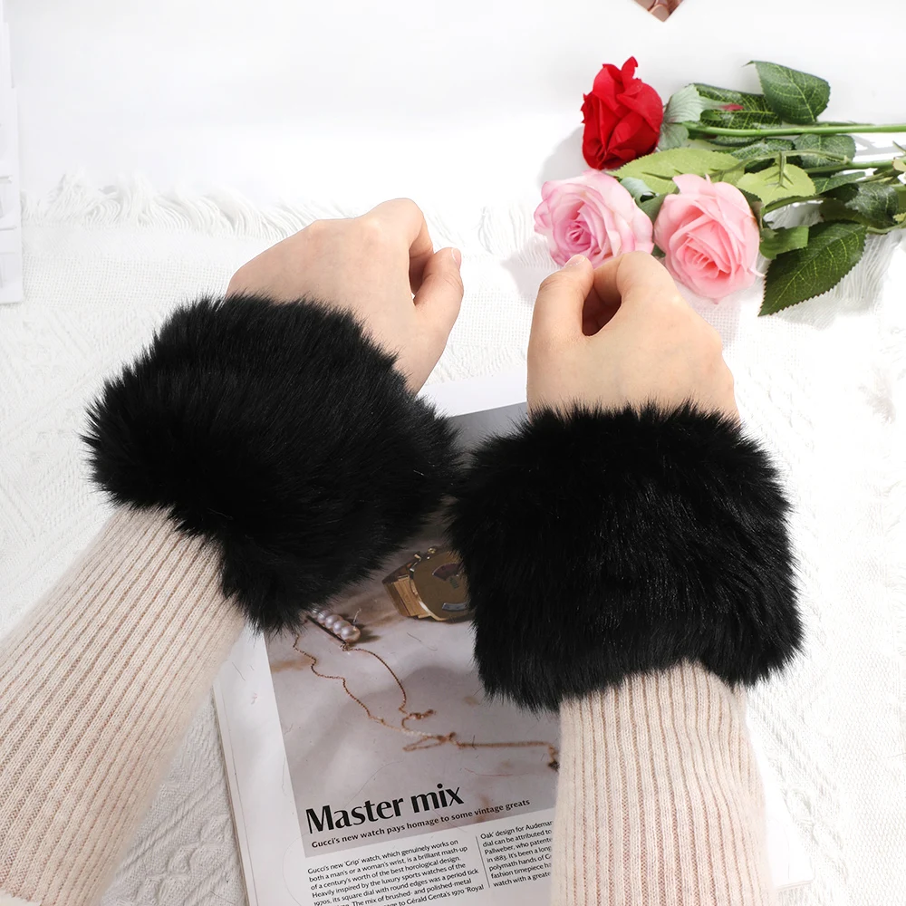 

Winter Arm Warmers Women Faux Fur Arm Sleeve Soft Elastic Wrist Slap On Cuffs Solid Color Plush Sleeves Cuffs Thicken Arm Cover
