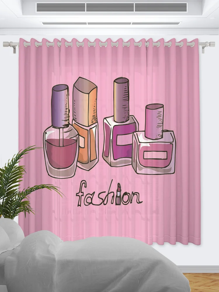 European American Women's Cosmetics Custom Curtains Lipstick Nails Polishs Thin Polyester Fabric Living Room Bedroom Decorations