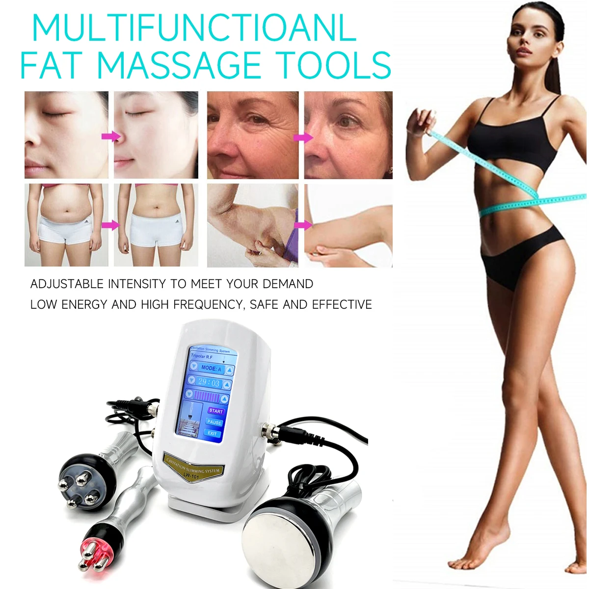 3 in 1 40K Cavitation Radio Frequency Ultrasonic Slimming Machine Wrinkle Removal Weight Loss Skin Tightening Facial Beauty Tool