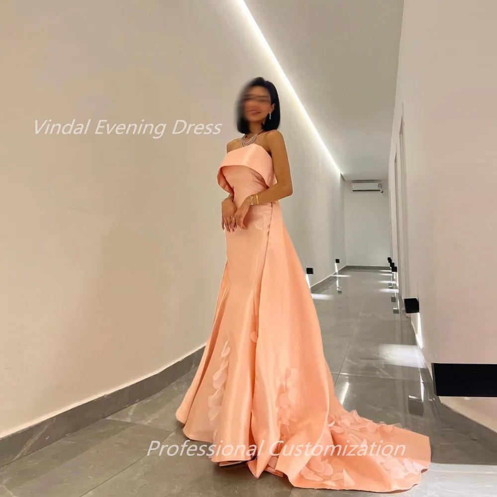 Vindal Evening dresses Crepe Flowers Pleat  Strapless Floor-Length Sleeveless Morden-Style High-Quality السعود For Woman 2024