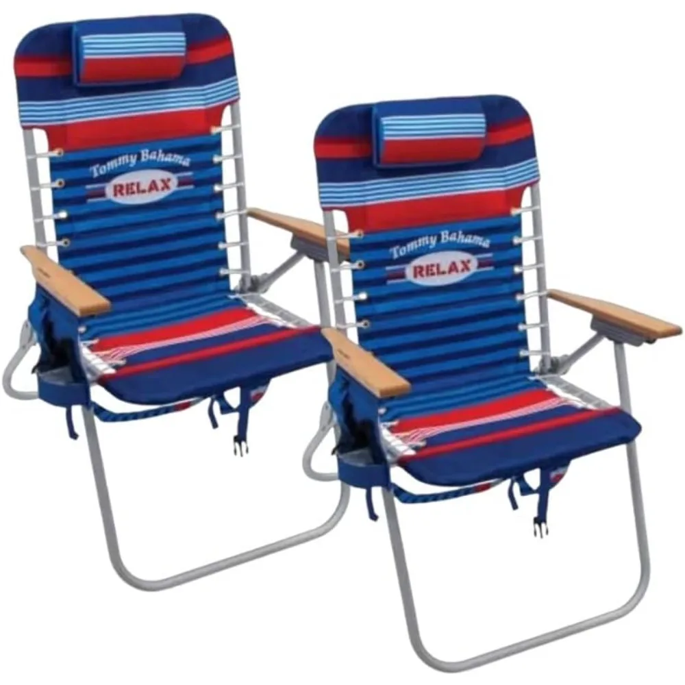 

hi-boy 17" seat height 4-position lace-up suspension folding beach backpack chair, 2-pack, stripe