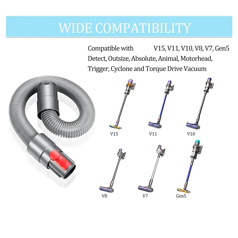 ABBK-خرطوم تمديد مرن لـ Dyson V7 V8 V10 V11 V15 ملحق ملحقات المكنسة الكهربائية اللاسلكية (37 إلى 70 بوصة)