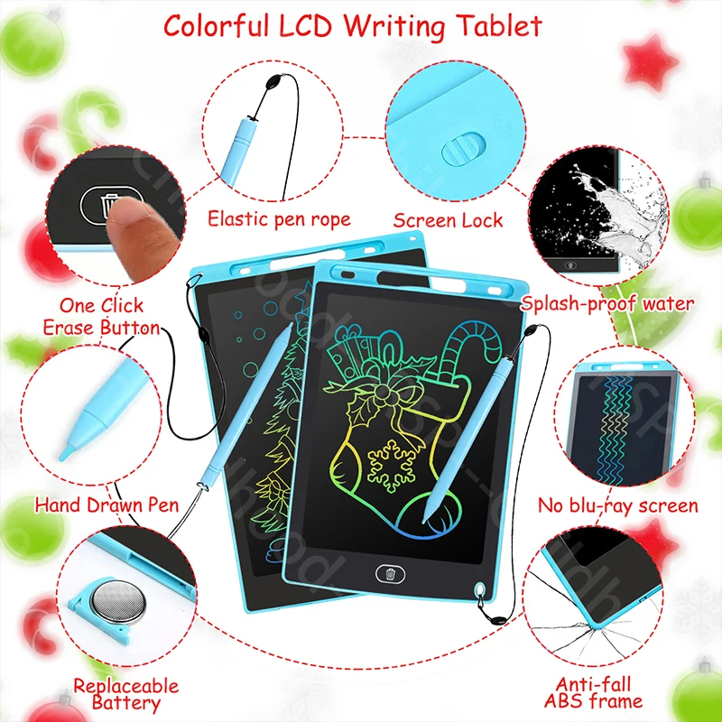 تابلت جرافيك LCD مقاس 16/12/10/8.5 بوصة، لوح رسم، لوح كتابة إلكتروني، هدايا عيد ميلاد للأطفال من سن 3 إلى 12 عامًا/عيد الميلاد/ألعاب السفر #4