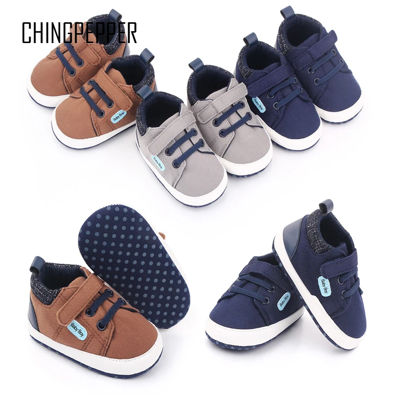 

Brand Infant Crib Shoes for Baby Items Boy First Steps Trainers Newborn Stuff Toddler Soft Sole Canvas Sneakers Christening Gift