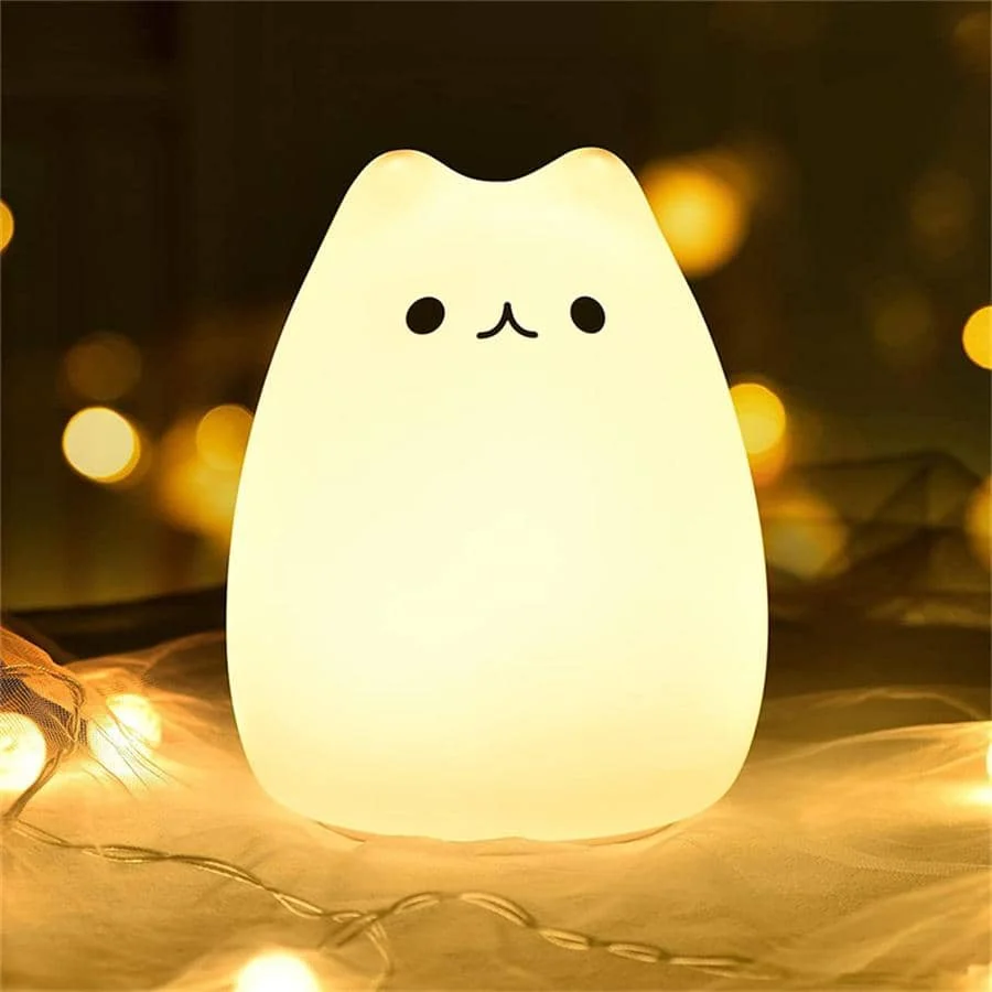 Cartoon Cat Sleeping Lamp LED Night Light Soft Silicone Touch Sensor Home Bedroom Decoration For Children Baby Kids