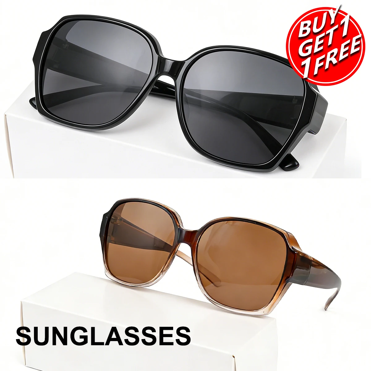 2er-Pack Sonnenbrillen, quadratische Clip-on-Sonnenbrillen für Herren und Damen, braune Gläser für Damen, UV400, Retro-Sonnenbrillen für Herren T01