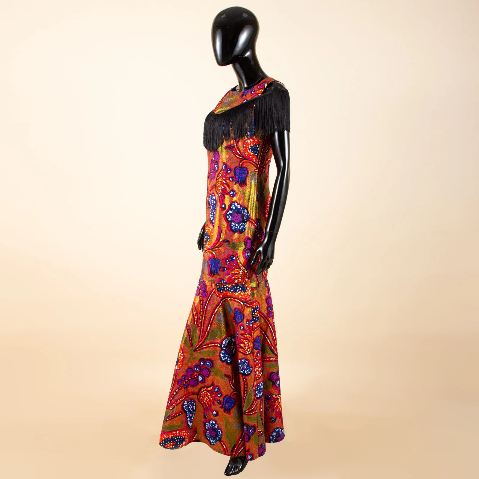 African Dresses for Women Tassel Short Sleeve Off Shoulder High Waist Ankara Print Attire Party Elegant Maxi Dress A2225038