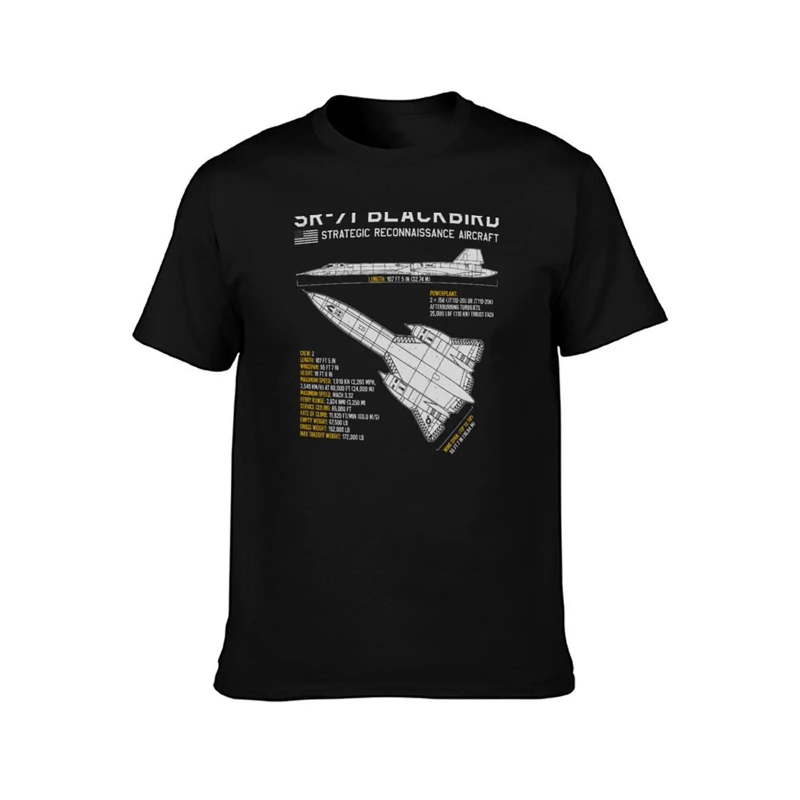 SR-71 Blackbird US Aircraft Plane USAF Airplane Blueprint Military jet T-Shirt t shirts for man cotton T-Shirt