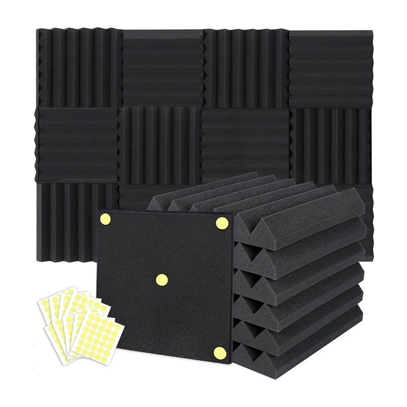 Acoustic Foam Panels Wedge 2 X 12 X 12 Inch, Soundproofing Foam Noise Cancelling Foam For Home Office Recoding