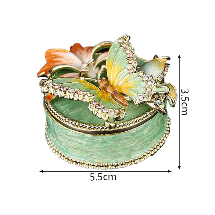 

Enamel Flower & Butterfly Trinket Box Decorative Round Case for Rings Earrings Ideal for Home Decor Gifting
