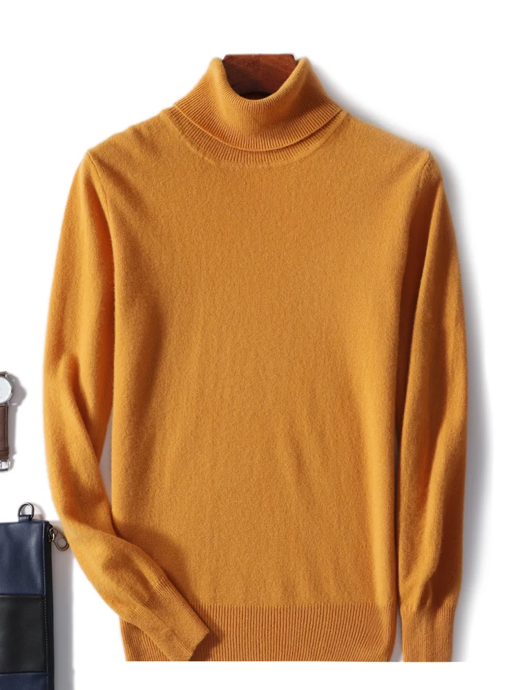 New Knitted Men's Turtleneck Pullover Sweater Spring Autumn Basic Casual Jumper 100% Merino Wool Knitwear Solid Soft Warm Cloth