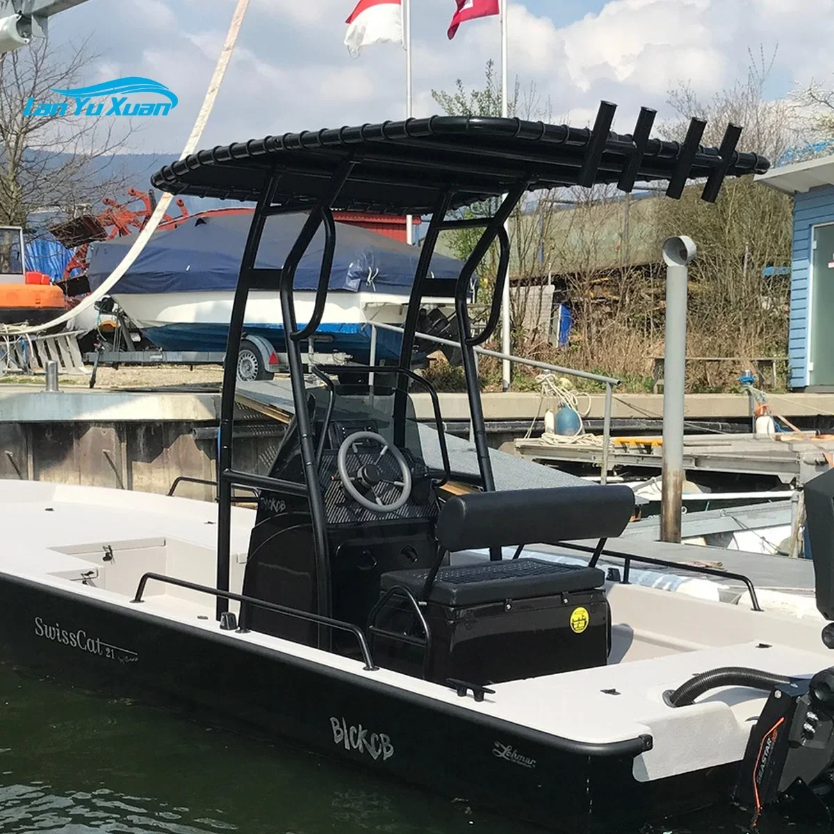 

Raider RD510 Universal adjustable T-Top for Center Console Boats Heavy Folding T Top Black White Frame canvas boat ribs
