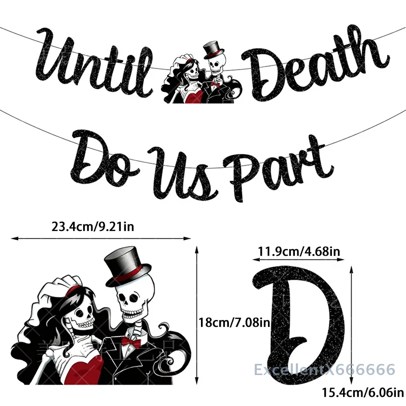 

Halloween Theme Wedding Party Black Glitter 'Till Death Do Us Part' Banner And Cake Topper Perfect for Spooky Weddings