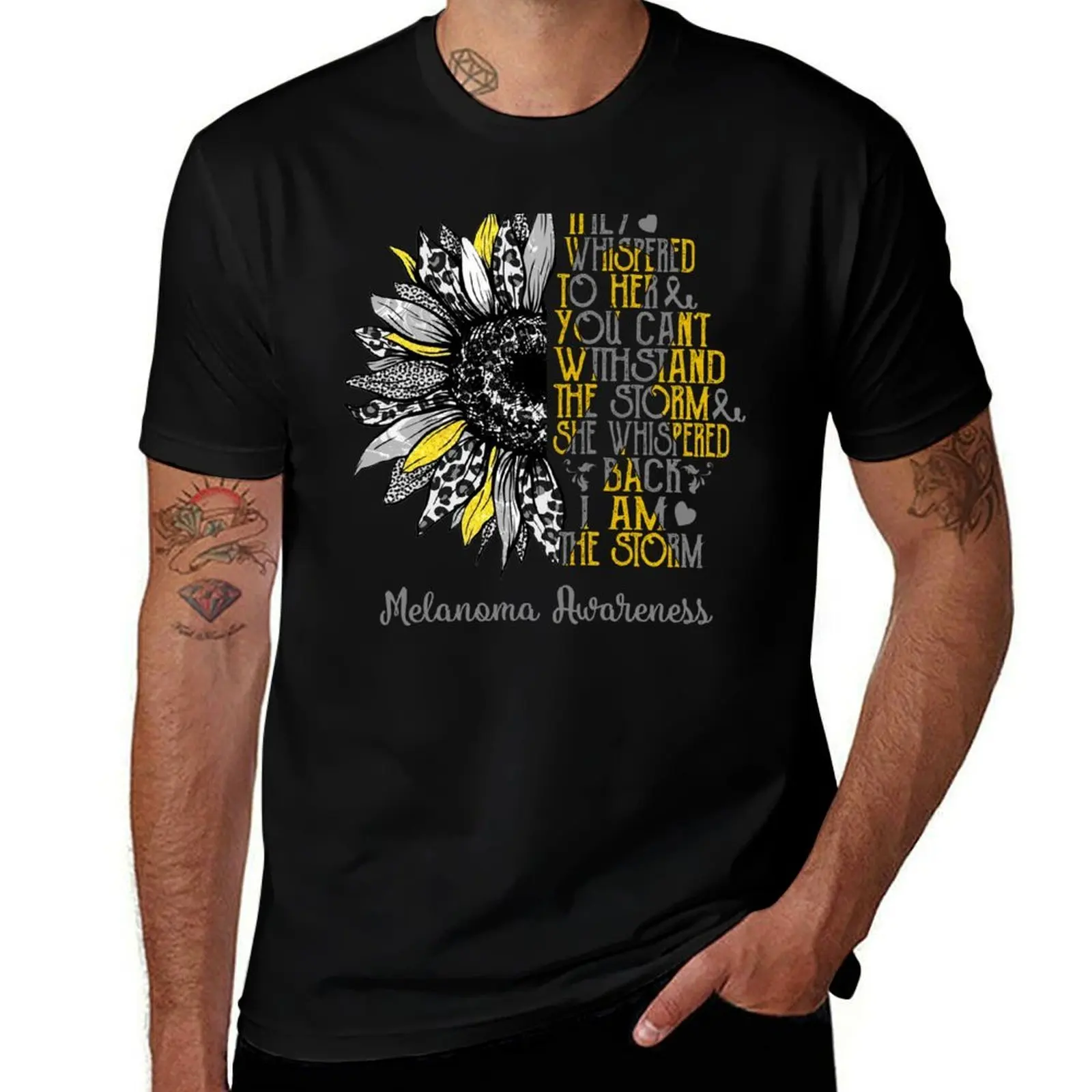 I Am The Storm Sunflower Leopard Melanoma Awareness T-Shirt Casual Graphic Print Tee T-Shirt