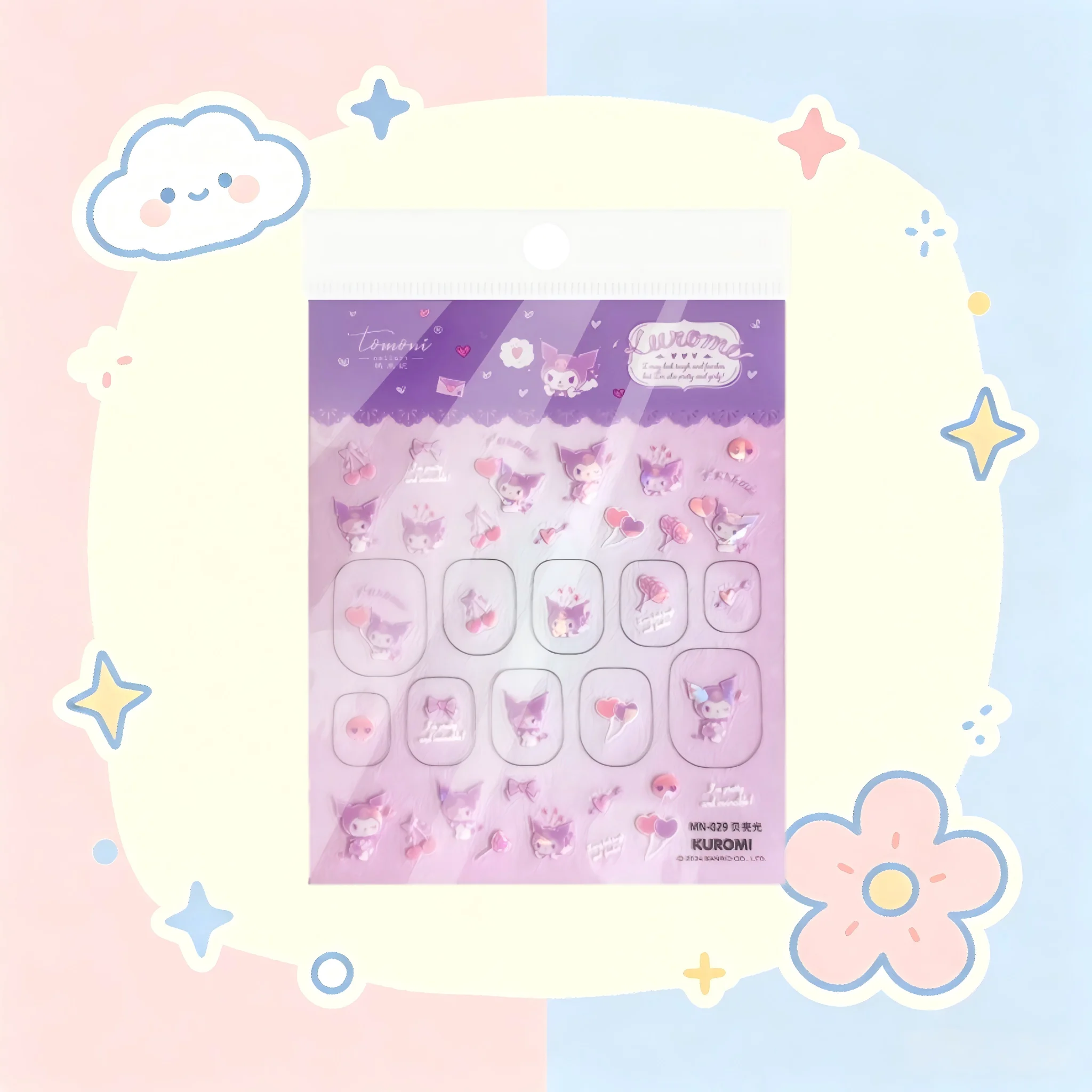 1PCS Embossed New Sanrio Nail Stickers Various Styles Hello Kitty SelfAdhesive Nail Art Accessories Sweet Cool Girls Nail Charm