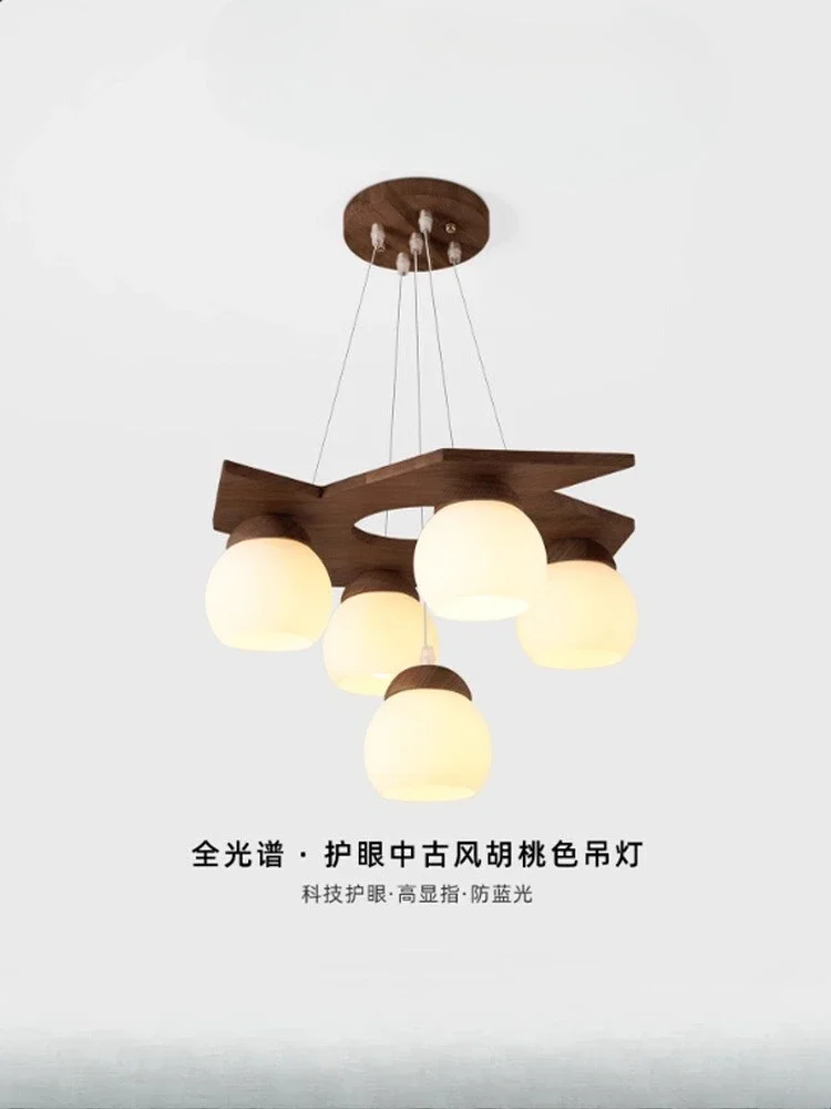 Nordic Bedroom Pendant Light Wooden Style Home Restaurant Light Simple and Creative Solid Wood Children's Room Pendant Light