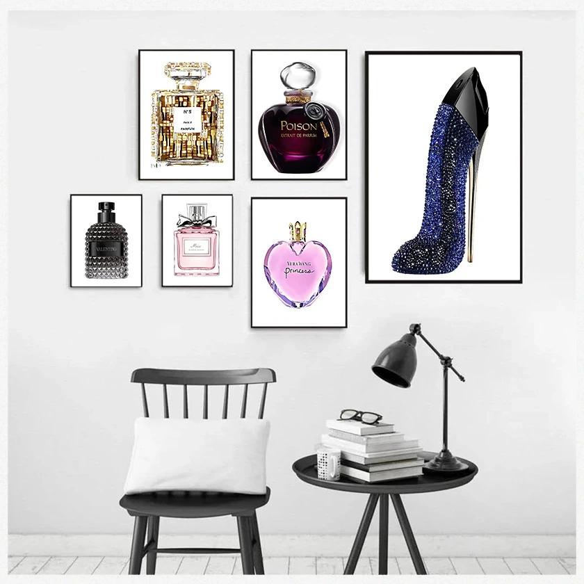 1pc frameless Minimalist Wall Art Woman Fashion Perfume Bottle Nordic Print Canvas Posters For Living Room Modern Home