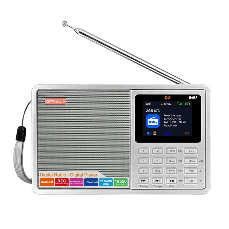 GTMEDIA D2 Portable Radio FM/DAB+ Digital Radio With RDS, 2.4'' LCD Display, 60 Preset Stations, Enhanced Reception