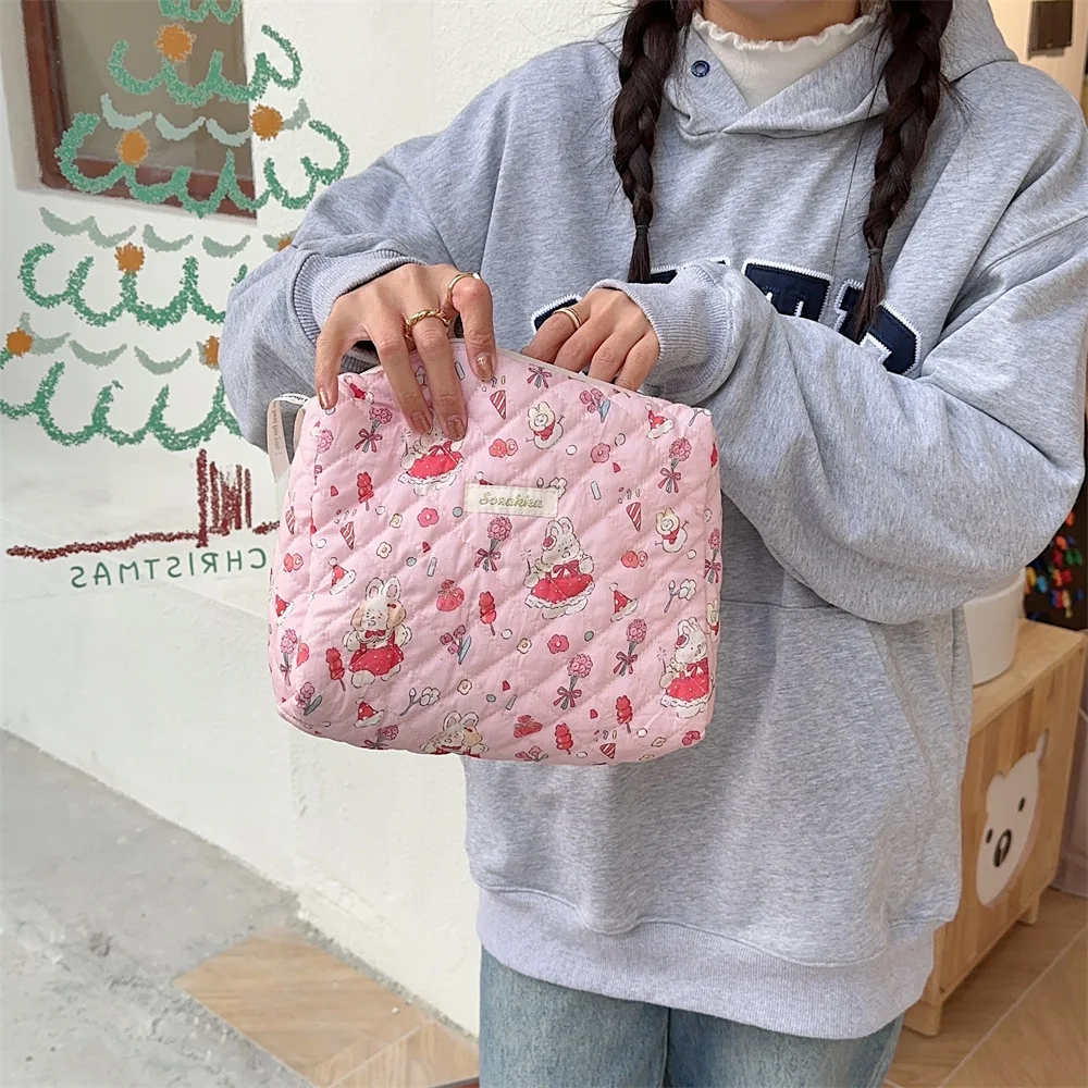 Custodia per trucco da donna con stampa di cartoni animati carini borsa per cosmetici da viaggio da donna di grande capacità borsa per pochette