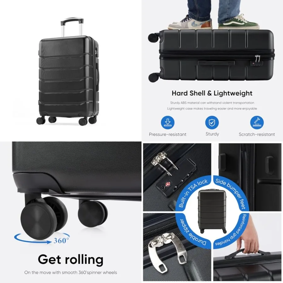 

ch Carry-On Luggage, Hardside Suitcase with Spinner Wheels, Lightweight ABS Hard Shell Travel Luggage, TSA Approved Lock, Expan