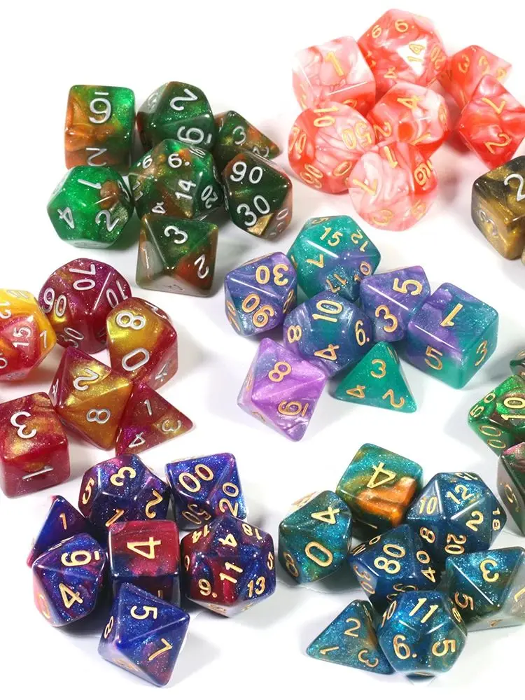 Jeu de dés polyédriques galaxie, 7 pièces, dés numériques DND pour jeu de société, accessoires de jeux de rôle