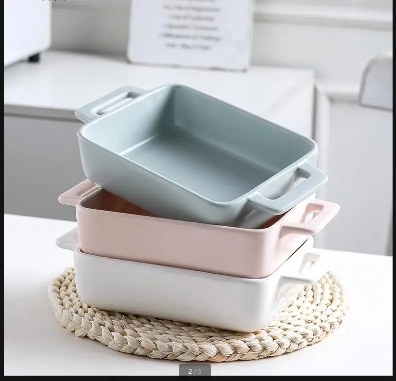 

Binaural Rectangular Ceramic Plate Oven Dedicated Bakeware Dinner Decorative Tableware Baking Bowl Dish Fruit Salad
