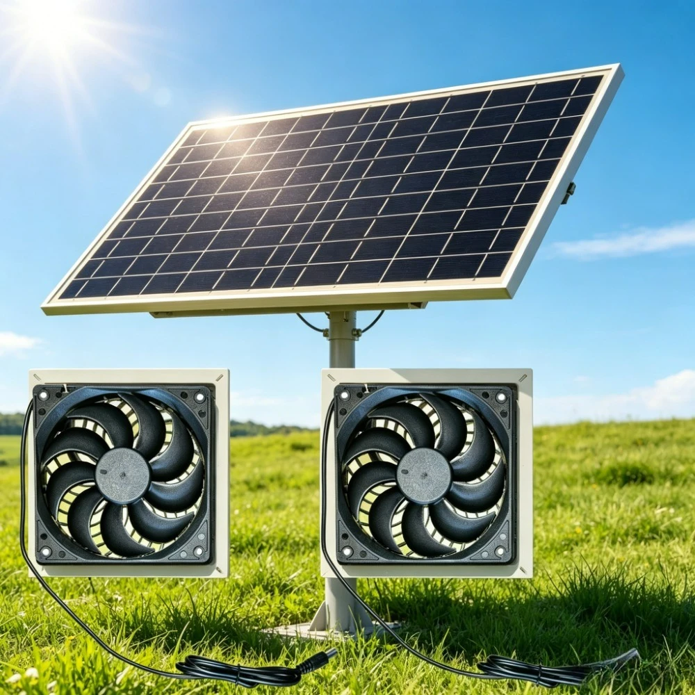 15W Solar Powered Dual Cooling Fan Vent Kit Waterproof Exhaust Ventilator for Outdoor Greenhouse Chicken House Pet Cage RV Attic