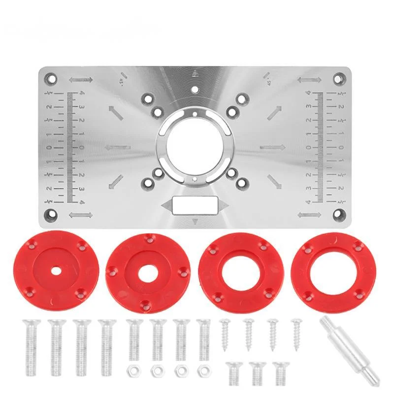 New Router Table Insert Plate Aluminum/ABS Trimming Machine Engraving Flip Board With 4 Rings For Woodworking