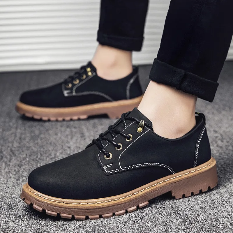 Male 2024 New Spring and Autumn Season Low cut British Style Work Boots Casual Korean Edition Big Head Casual Leather Shoes