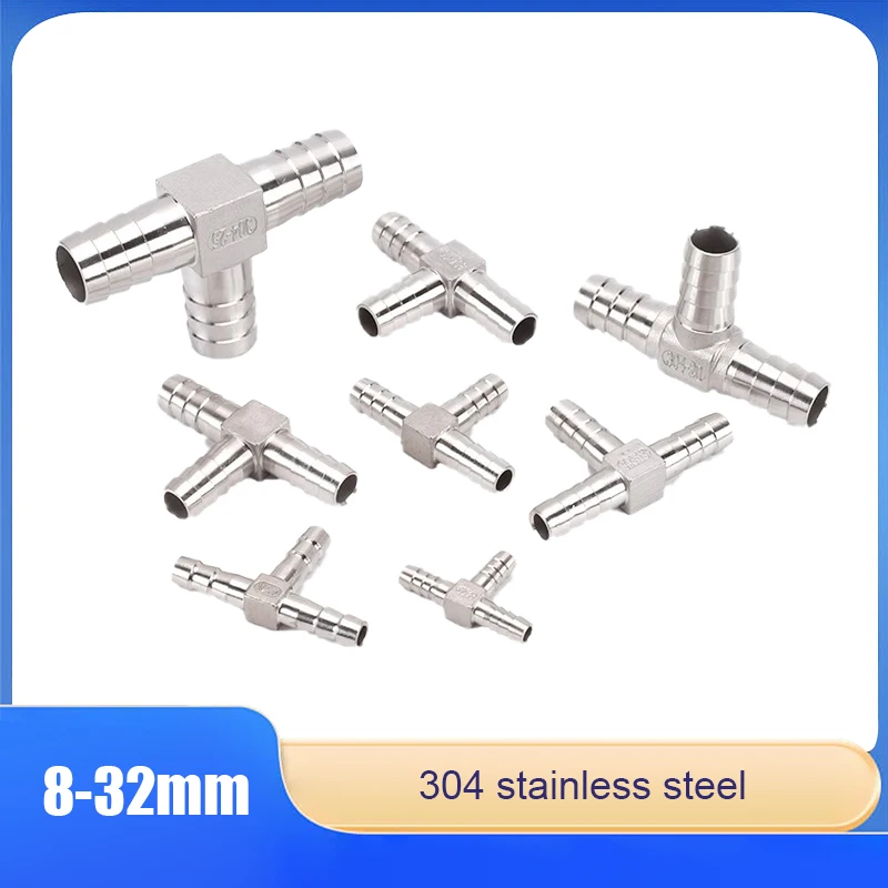 

304 stainless steel T-shaped pagoda tee joint gas insertion leather insertion hose Green head quick connection pipe accessories