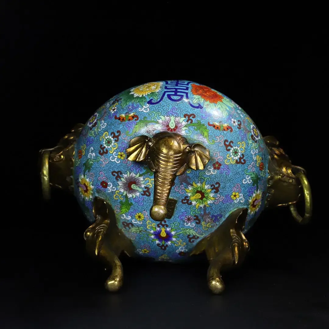 Copper tire filigree enamel double beast head hanging ring Shouzi incense burner, length 46 width 32 height 56 weight 15100