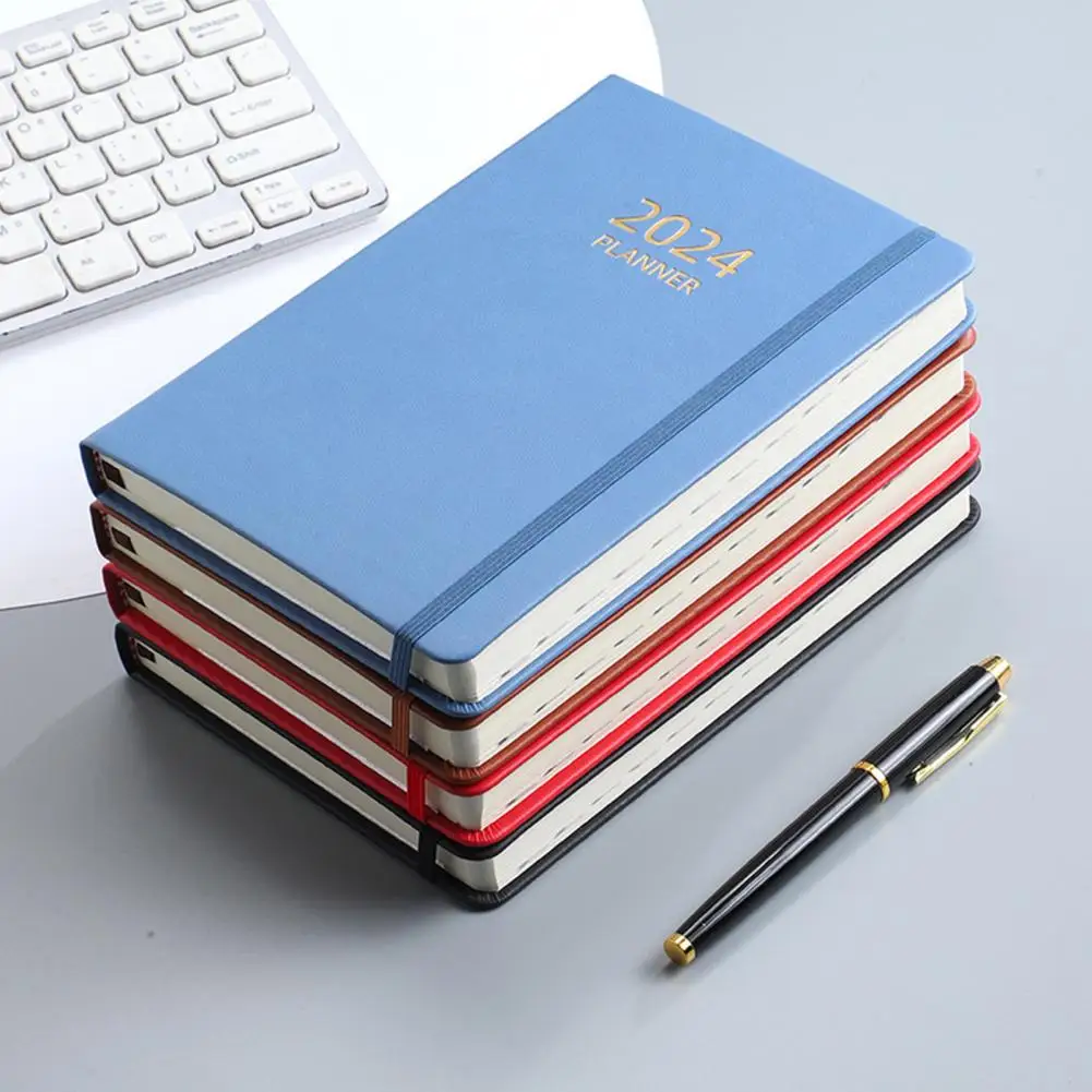 A5 2024 English Planner Ink-proof Paper Notebook 2024 A5 Elegant Faux Leather Hardcover Planner 360 Pages Ink-proof Paper