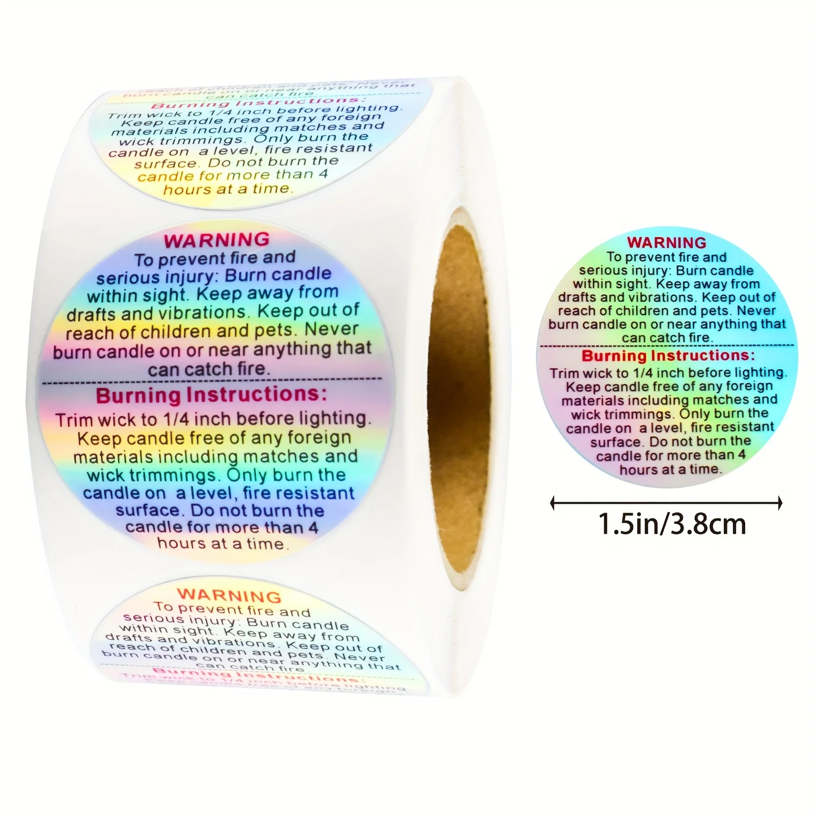 

500 шт. голографических лазерных пленок-наклеек диаметром 1,5 дюйма для предупреждения о риске при плавлении свечей, наклейки-этикетки для банок с свечами, наклейки-предупреждения о безопасности при плавлении воска, наклейки-предупреждения о безопасности 