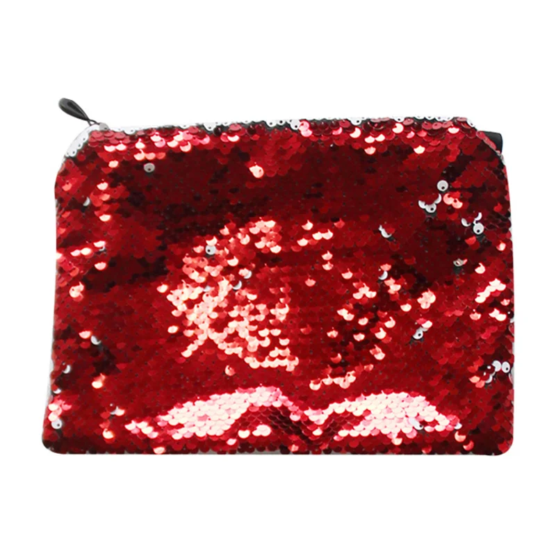 Shiny Sequins Magic Sublimation Blank Cosmetic Makeup Bag Women Fashion Handbags Zipper Pouch for Heat Transfer Printing Logo