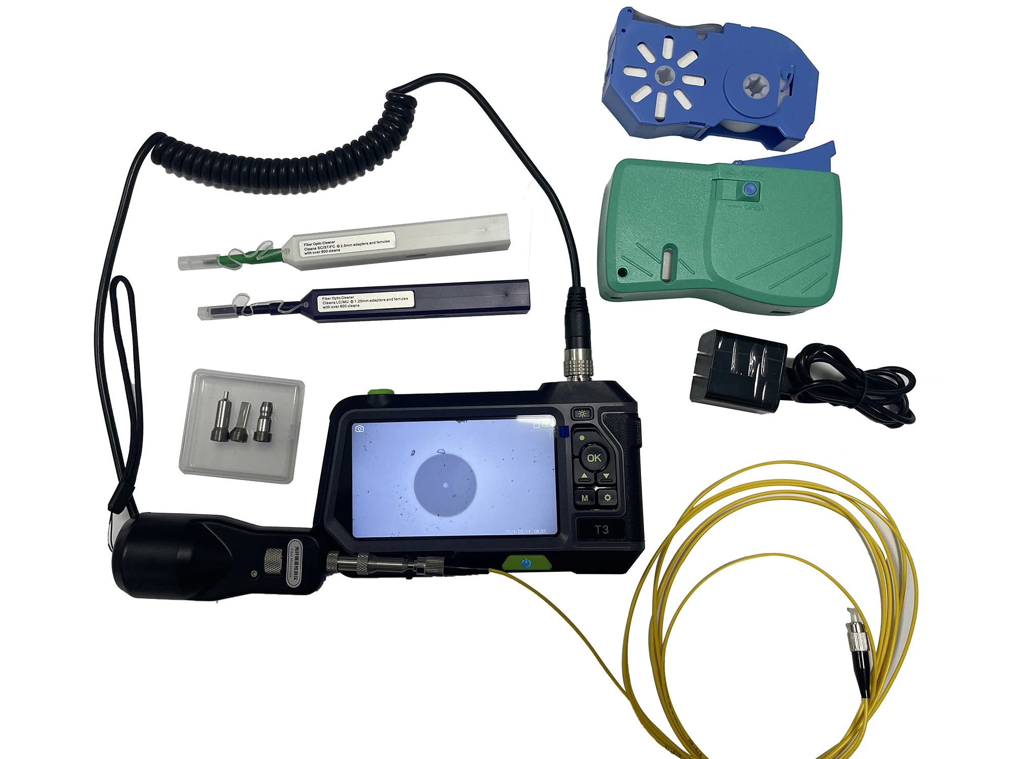 Fiber Optic Inspection Handheld Fiber Optic Endface Video Inspection Microscope With Cleaning Tool Kits For Optical Connector