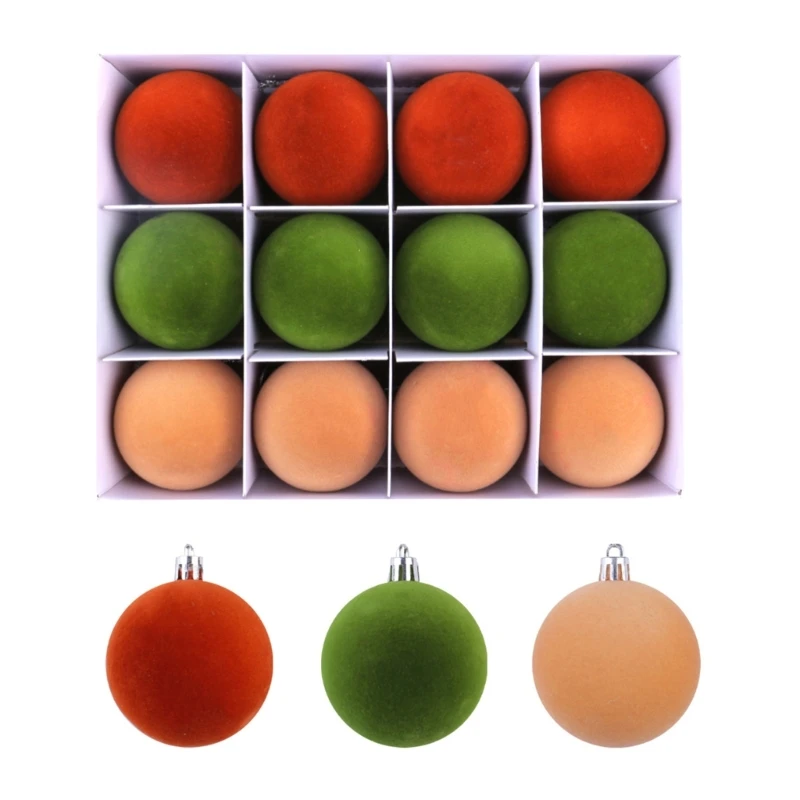 Set of 12 Plush Touch Christmas Ornament Practical 6CM Flocking Christmas Balls for Office and Home Ambiances