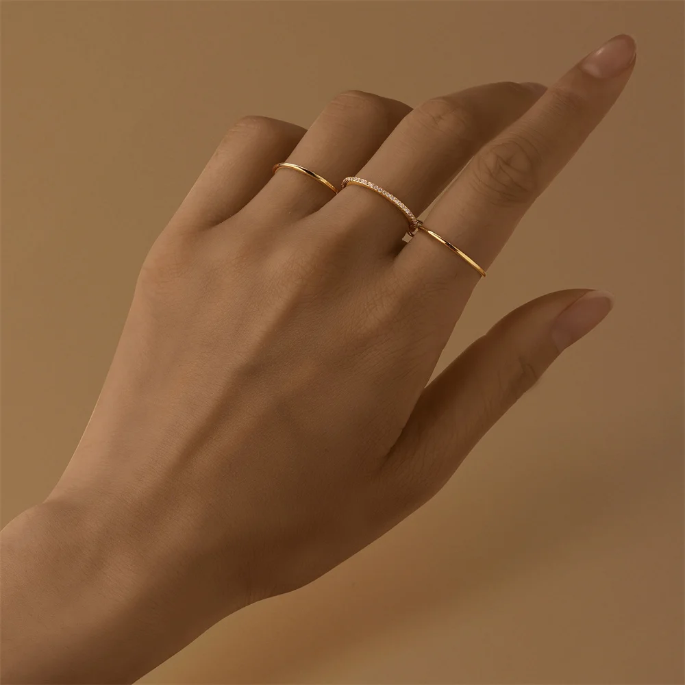 ROXI 925 Sterling Silver Smooth/Zircon Chain Three Piece Rings Set For Women 17.5mm 3pcs Personalized Design Ring Party Jewelry #2