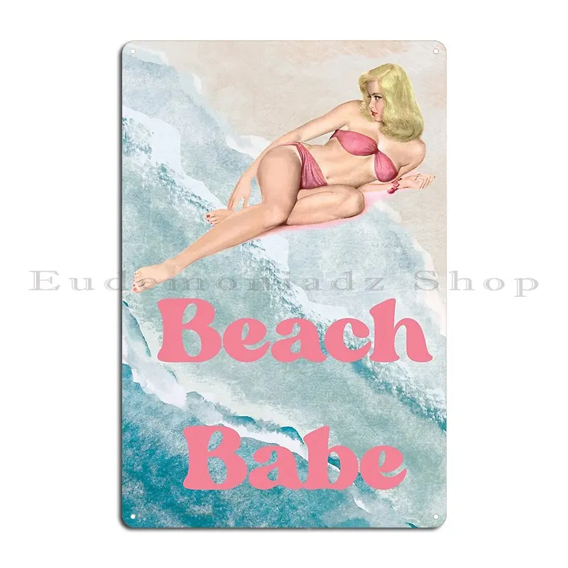 Beach Babe Pin Up Metal Sign Design Rusty Cinema Garage Bar Cave Tin Sign Poster