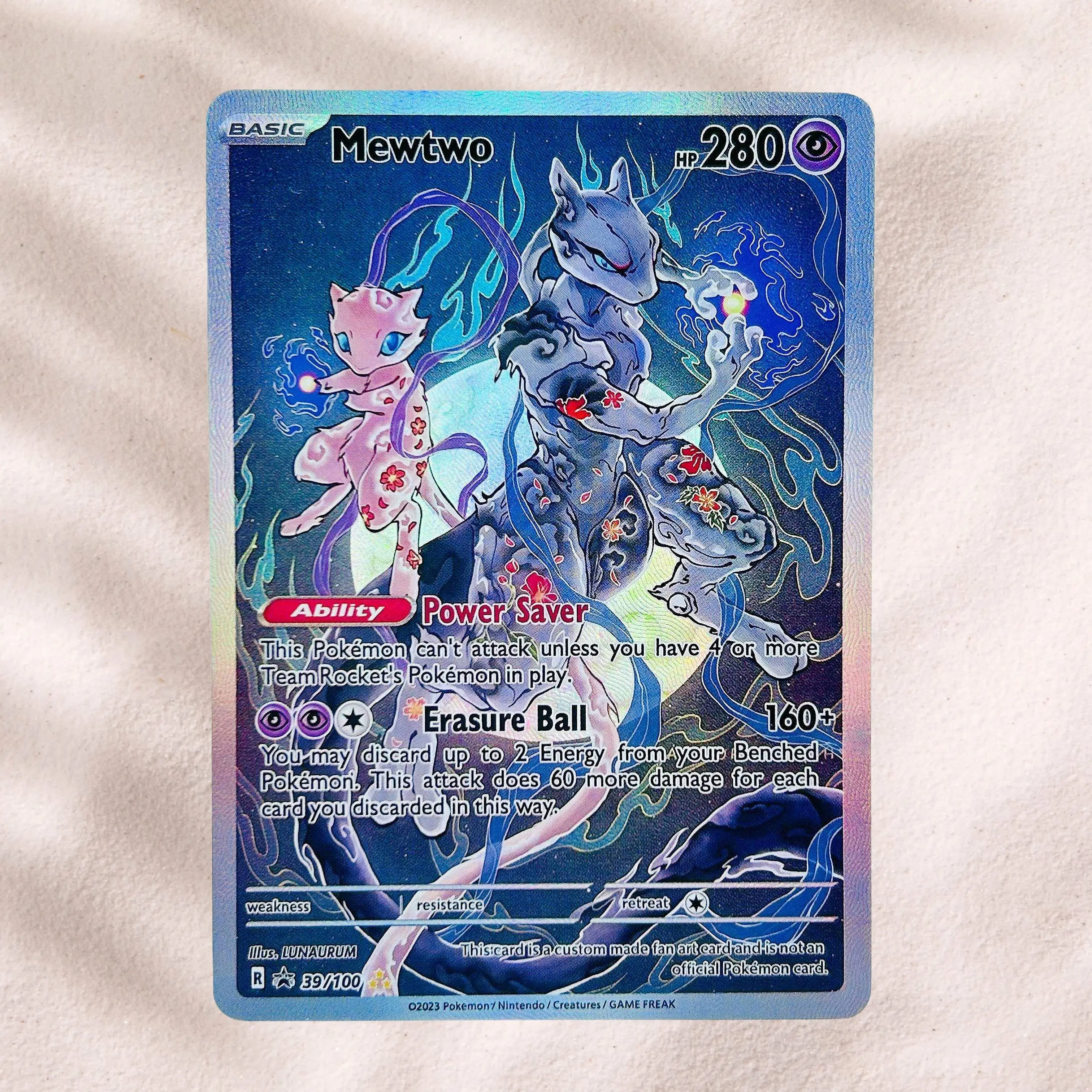 DIY Pokemon Mewtwo & Mew 39/100 Holographic Texture English Version Premium Anime Collection Card Perfect Condition