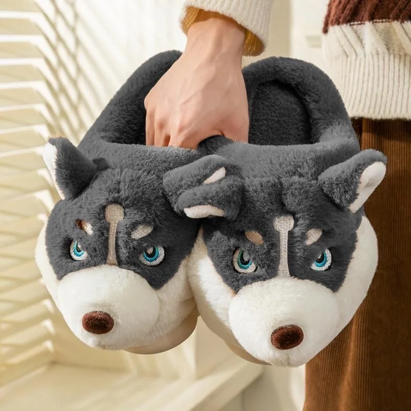 Damskie kapcie bawełniane Cute Cartoon Dog zimowe ciepłe buty pary domowe slajdy antypoślizgowe kobiece męskie obuwie domowe