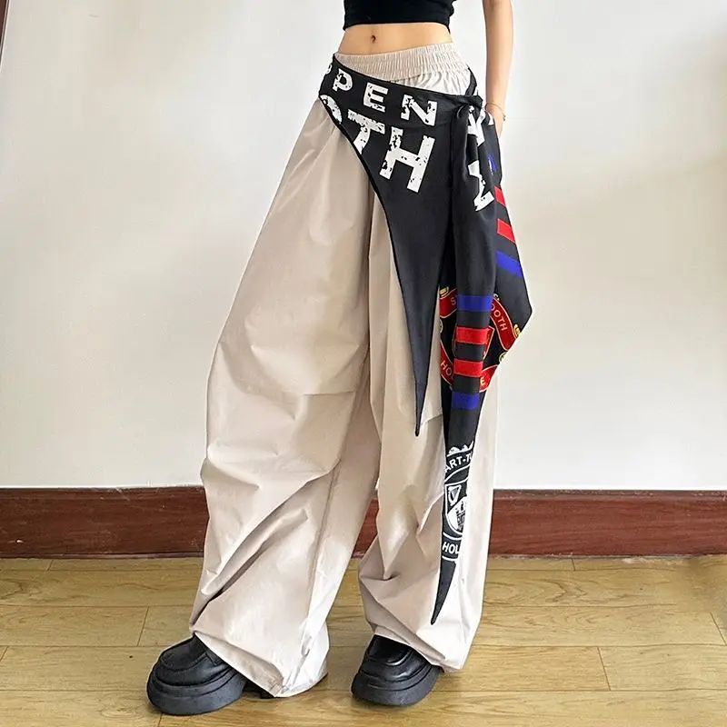 

Chic Sweatpant Retro Matching Oversized Women's Wide Leg Pants Low Waist Drawstring Cargo Pants Women Y2K Hip Hop Streetwear